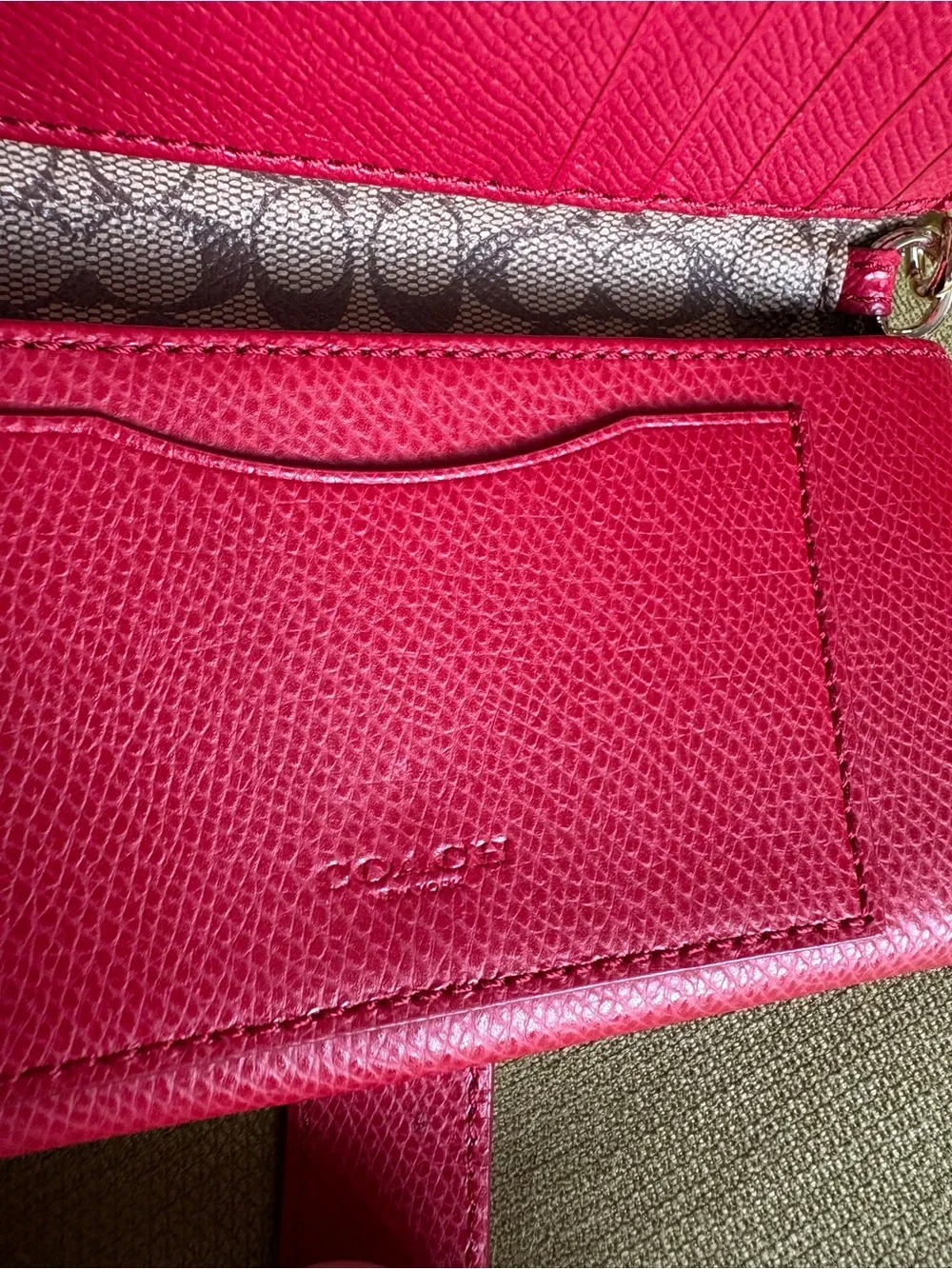 Coach Red Pebbled Leather Wristlet Wallet with Gold Hardware